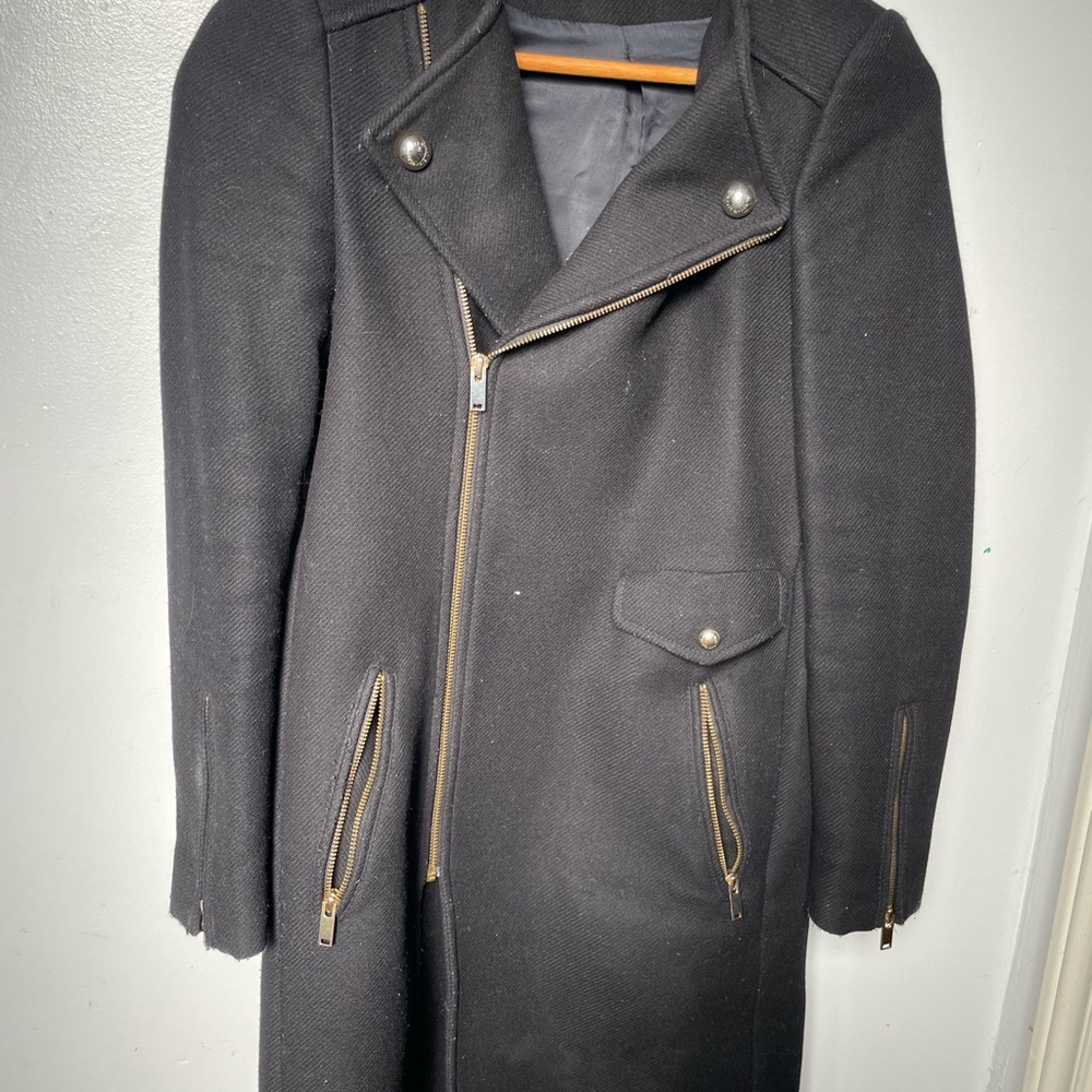 Zara Black and Gold Pea Coat with Wool Blend